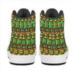 West African Kente Tribal Pattern Print High Top Leather Sneakers