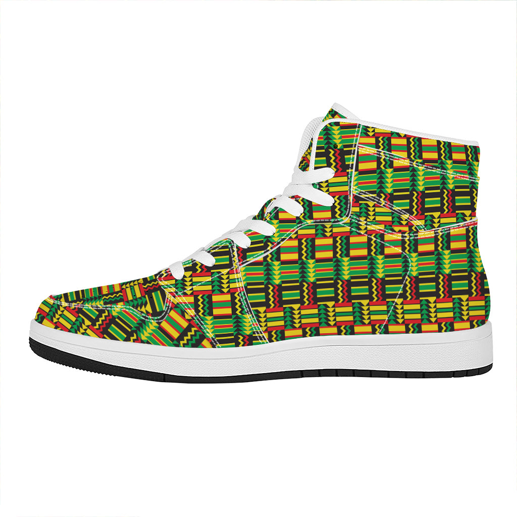 West African Kente Tribal Pattern Print High Top Leather Sneakers