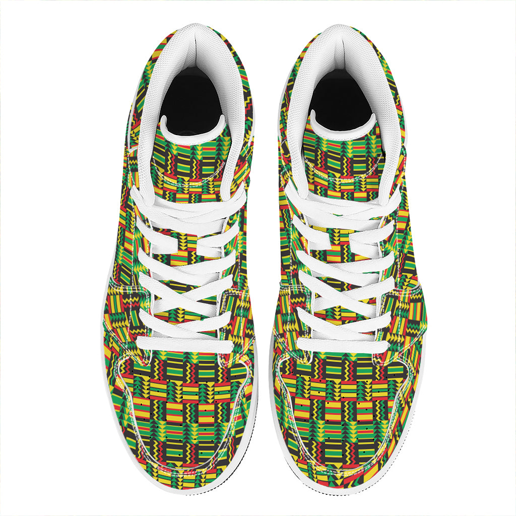 West African Kente Tribal Pattern Print High Top Leather Sneakers