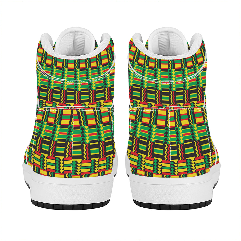 West African Kente Tribal Pattern Print High Top Leather Sneakers