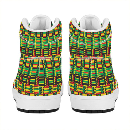 West African Kente Tribal Pattern Print High Top Leather Sneakers