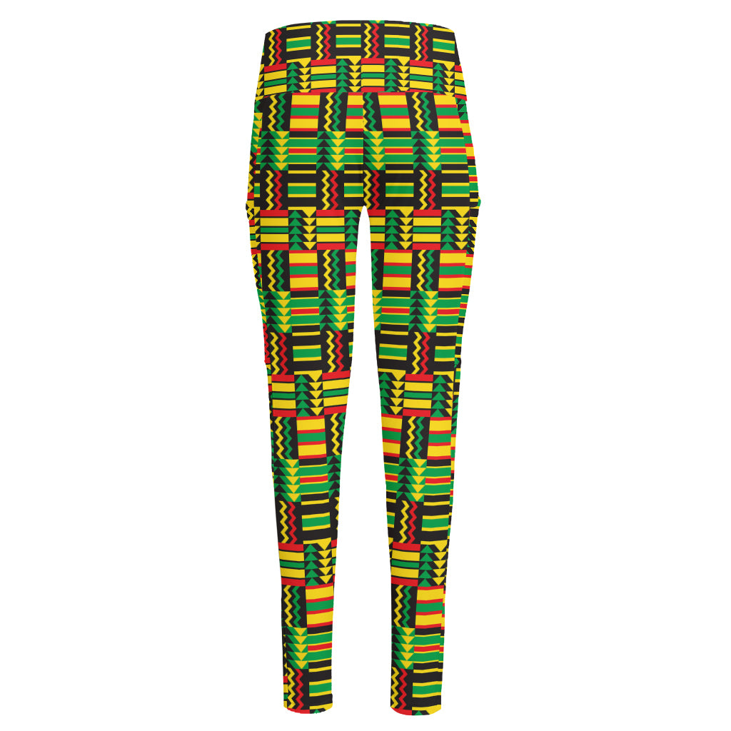 West African Kente Tribal Pattern Print High-Waisted Pocket Leggings