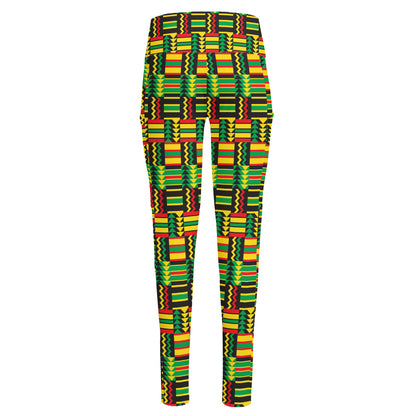 West African Kente Tribal Pattern Print High-Waisted Pocket Leggings