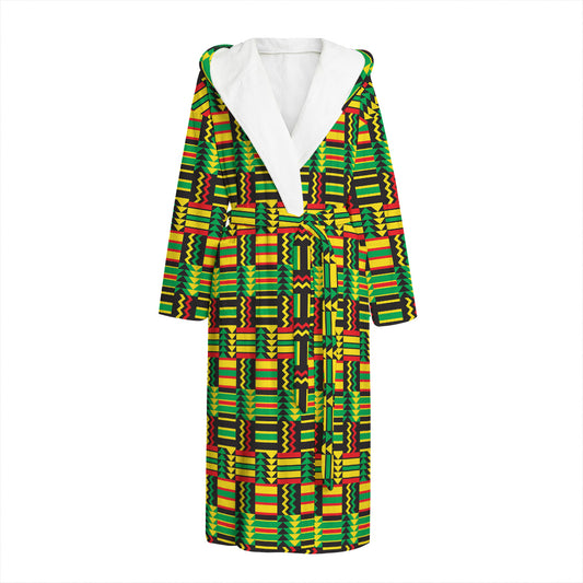 West African Kente Tribal Pattern Print Hooded Bathrobe
