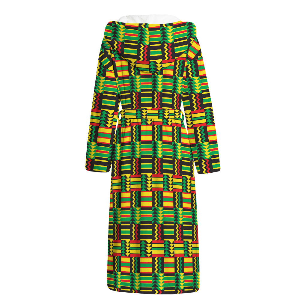 West African Kente Tribal Pattern Print Hooded Bathrobe