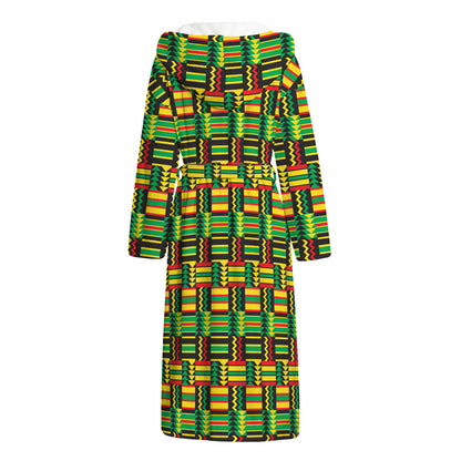 West African Kente Tribal Pattern Print Hooded Bathrobe