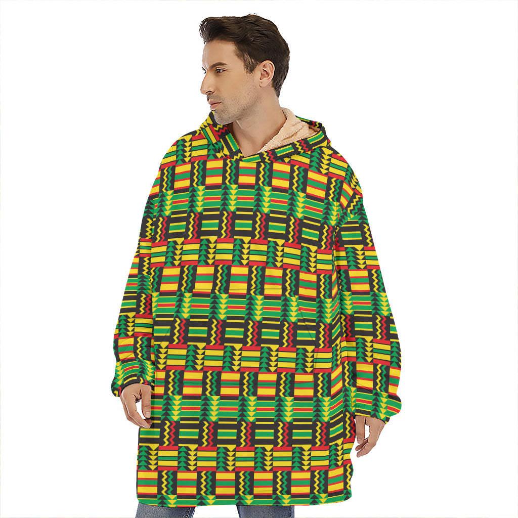 West African Kente Tribal Pattern Print Hoodie Blanket