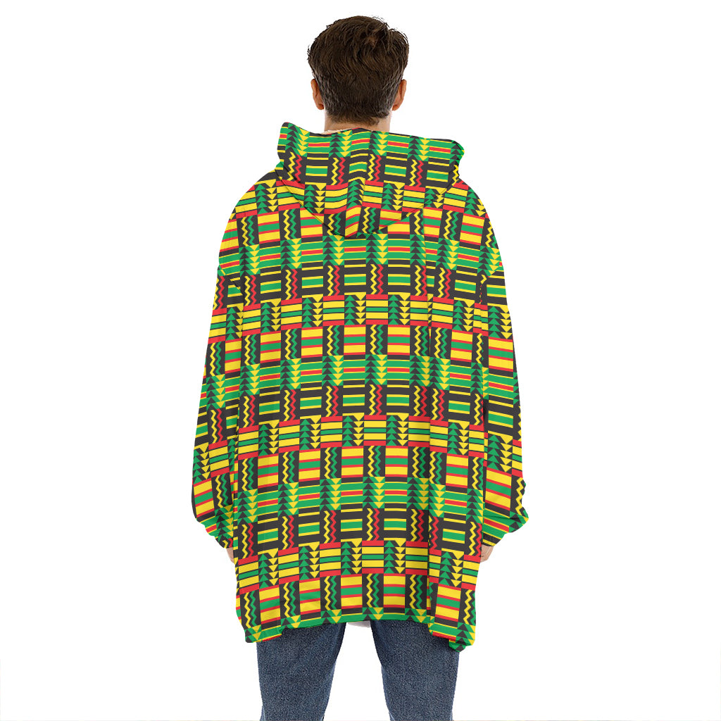 West African Kente Tribal Pattern Print Hoodie Blanket