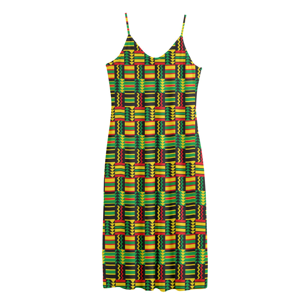 West African Kente Tribal Pattern Print Jersey Midi Cami Dress