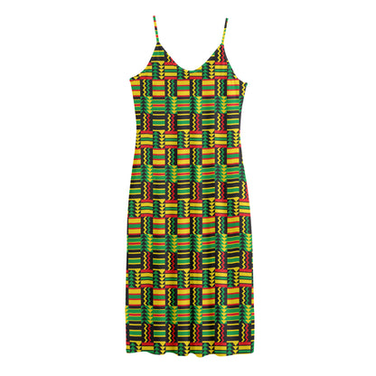 West African Kente Tribal Pattern Print Jersey Midi Cami Dress