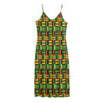 West African Kente Tribal Pattern Print Jersey Midi Cami Dress