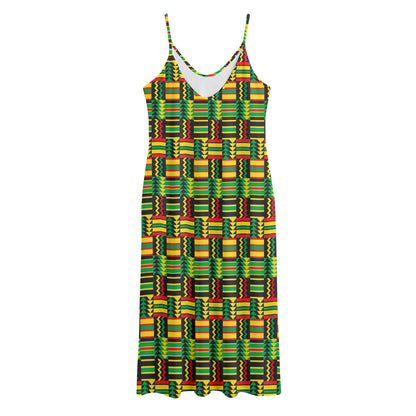 West African Kente Tribal Pattern Print Jersey Midi Cami Dress