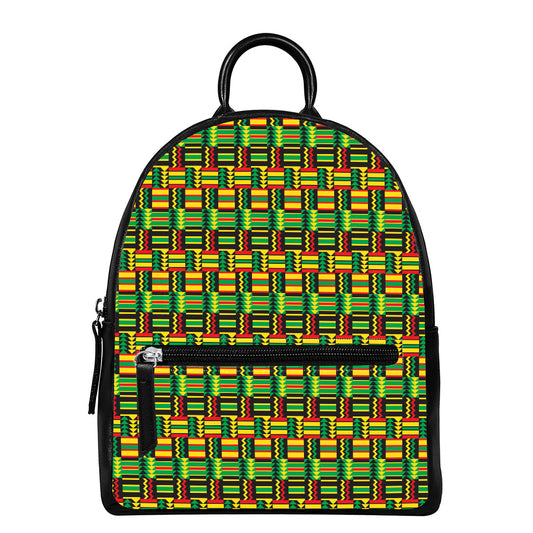 West African Kente Tribal Pattern Print Leather Backpack