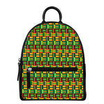 West African Kente Tribal Pattern Print Leather Backpack