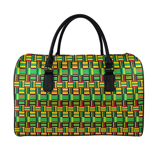 West African Kente Tribal Pattern Print Leather Duffle Bag