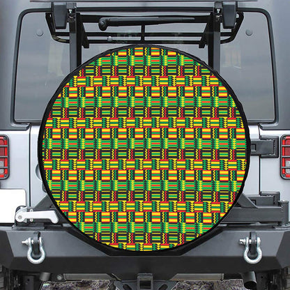 West African Kente Tribal Pattern Print Leather Spare Tire Cover