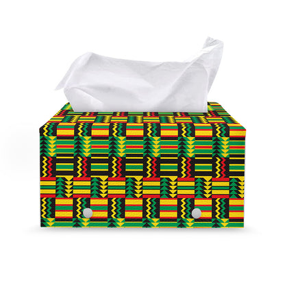 West African Kente Tribal Pattern Print Leather Tissue Box Cover