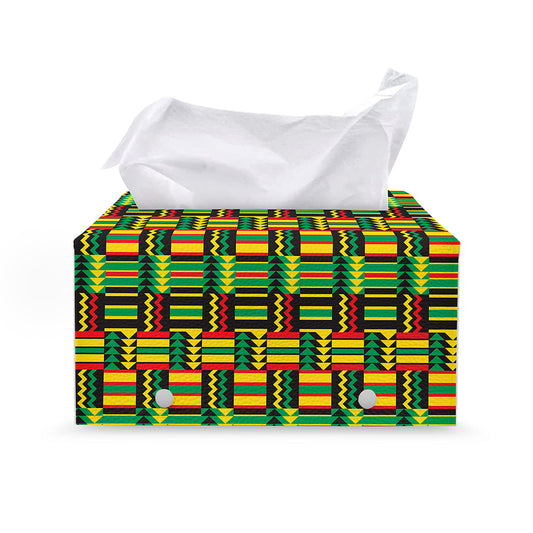 West African Kente Tribal Pattern Print Leather Tissue Box Cover