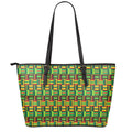 West African Kente Tribal Pattern Print Leather Tote Bag With Zipper