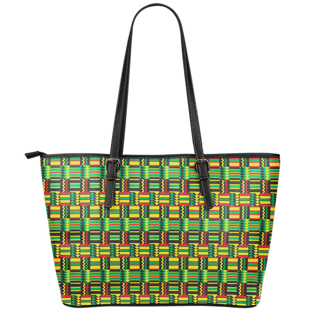 West African Kente Tribal Pattern Print Leather Tote Bag