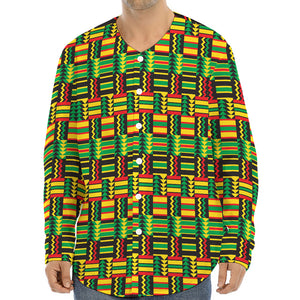 West African Kente Tribal Pattern Print Long Sleeve Baseball Jersey