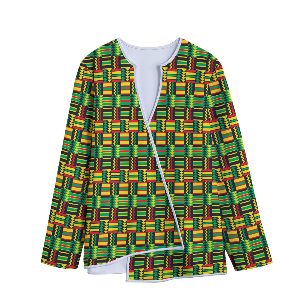 West African Kente Tribal Pattern Print Long Sleeve Short Coat