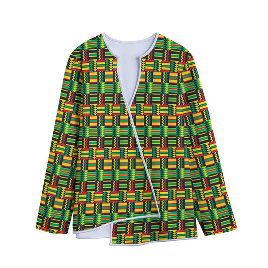 West African Kente Tribal Pattern Print Long Sleeve Short Coat