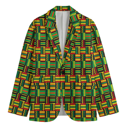 West African Kente Tribal Pattern Print Men's Cotton Blazer