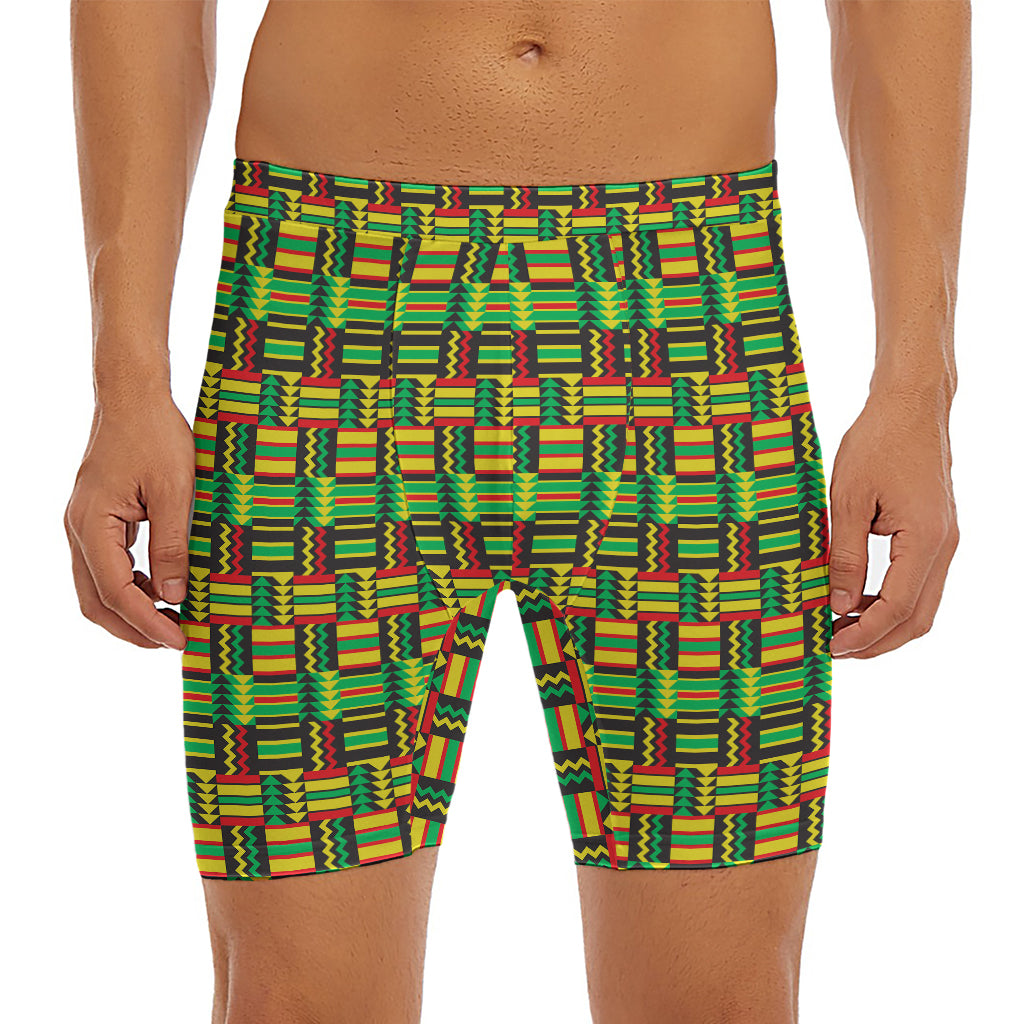 West African Kente Tribal Pattern Print Men's Long Boxer Briefs