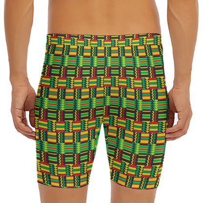 West African Kente Tribal Pattern Print Men's Long Boxer Briefs