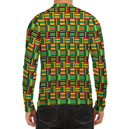West African Kente Tribal Pattern Print Men's Long Sleeve Rash Guard