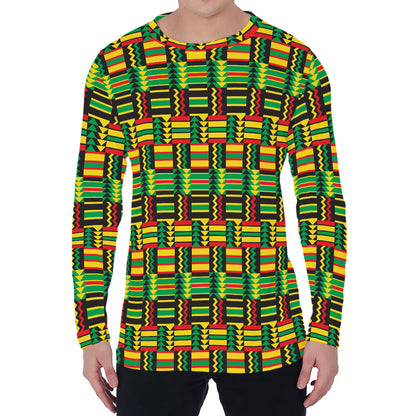 West African Kente Tribal Pattern Print Men's Long Sleeve T-Shirt