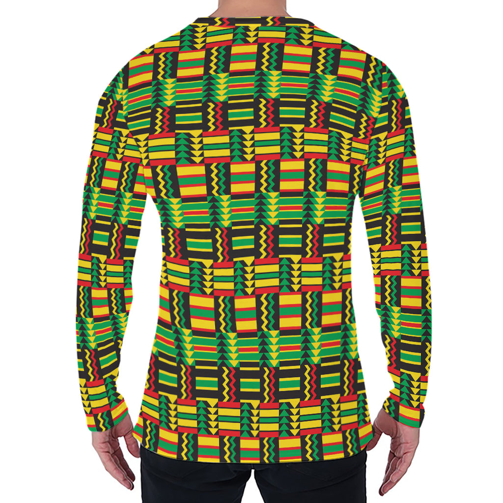 West African Kente Tribal Pattern Print Men's Long Sleeve T-Shirt