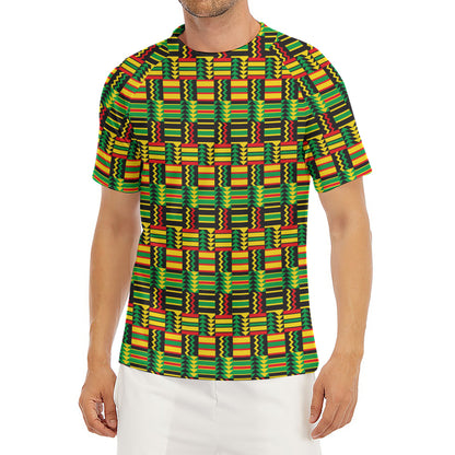 West African Kente Tribal Pattern Print Men's Short Sleeve Rash Guard