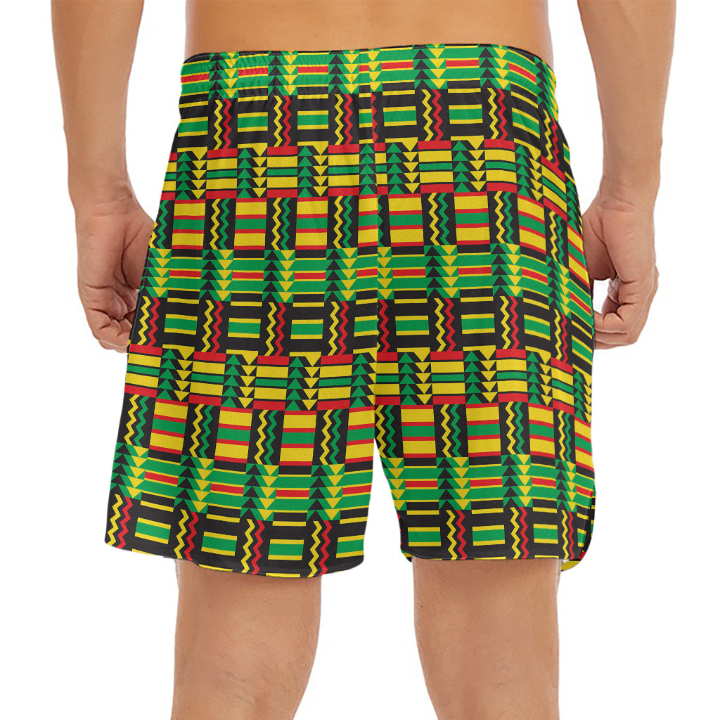 West African Kente Tribal Pattern Print Men's Split Running Shorts