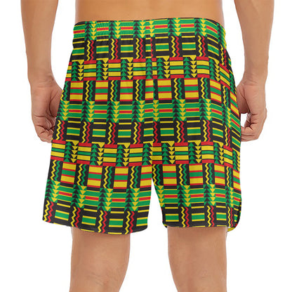 West African Kente Tribal Pattern Print Men's Split Running Shorts