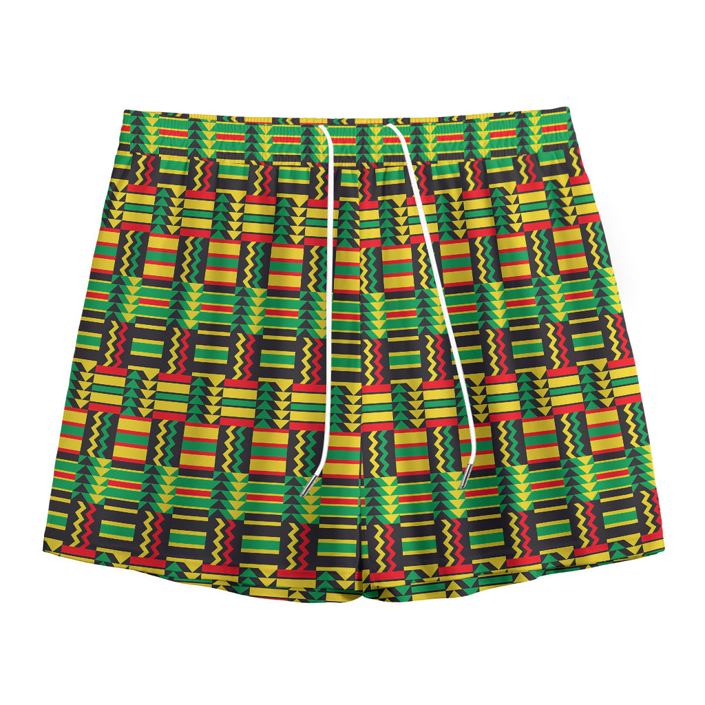 West African Kente Tribal Pattern Print Mesh Shorts