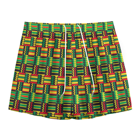 West African Kente Tribal Pattern Print Mesh Shorts