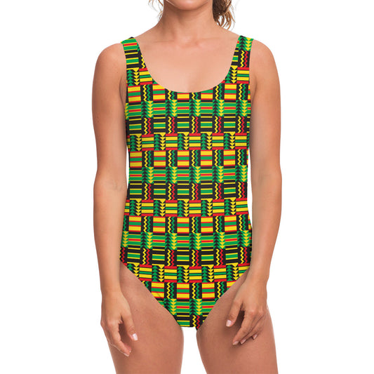 West African Kente Tribal Pattern Print One Piece Swimsuit