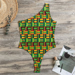 West African Kente Tribal Pattern Print One Shoulder Bodysuit