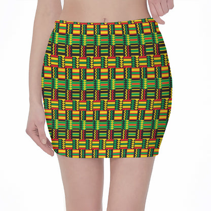 West African Kente Tribal Pattern Print Pencil Mini Skirt