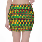 West African Kente Tribal Pattern Print Pencil Mini Skirt