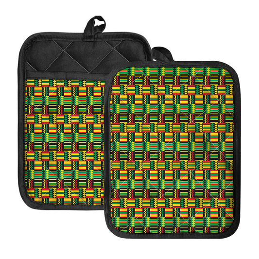 West African Kente Tribal Pattern Print Pot Holders With Pocket