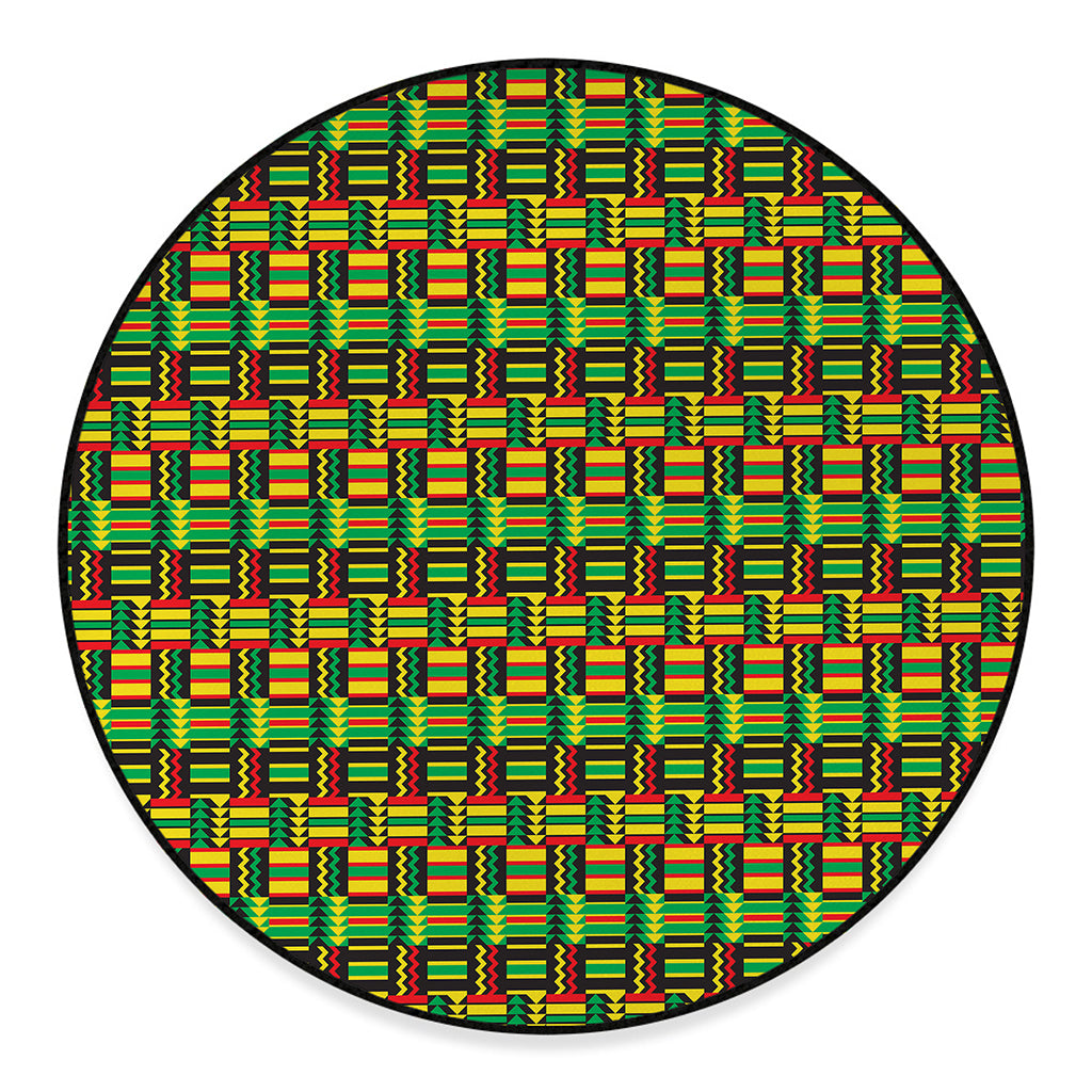 West African Kente Tribal Pattern Print Round Floor Mat
