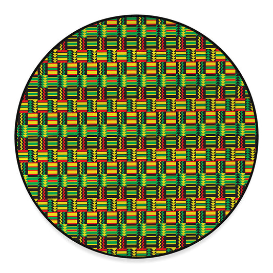 West African Kente Tribal Pattern Print Round Floor Mat