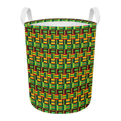 West African Kente Tribal Pattern Print Round Laundry Basket