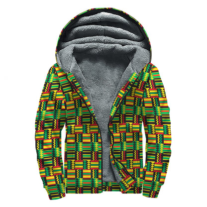 West African Kente Tribal Pattern Print Sherpa Lined Zip Up Hoodie