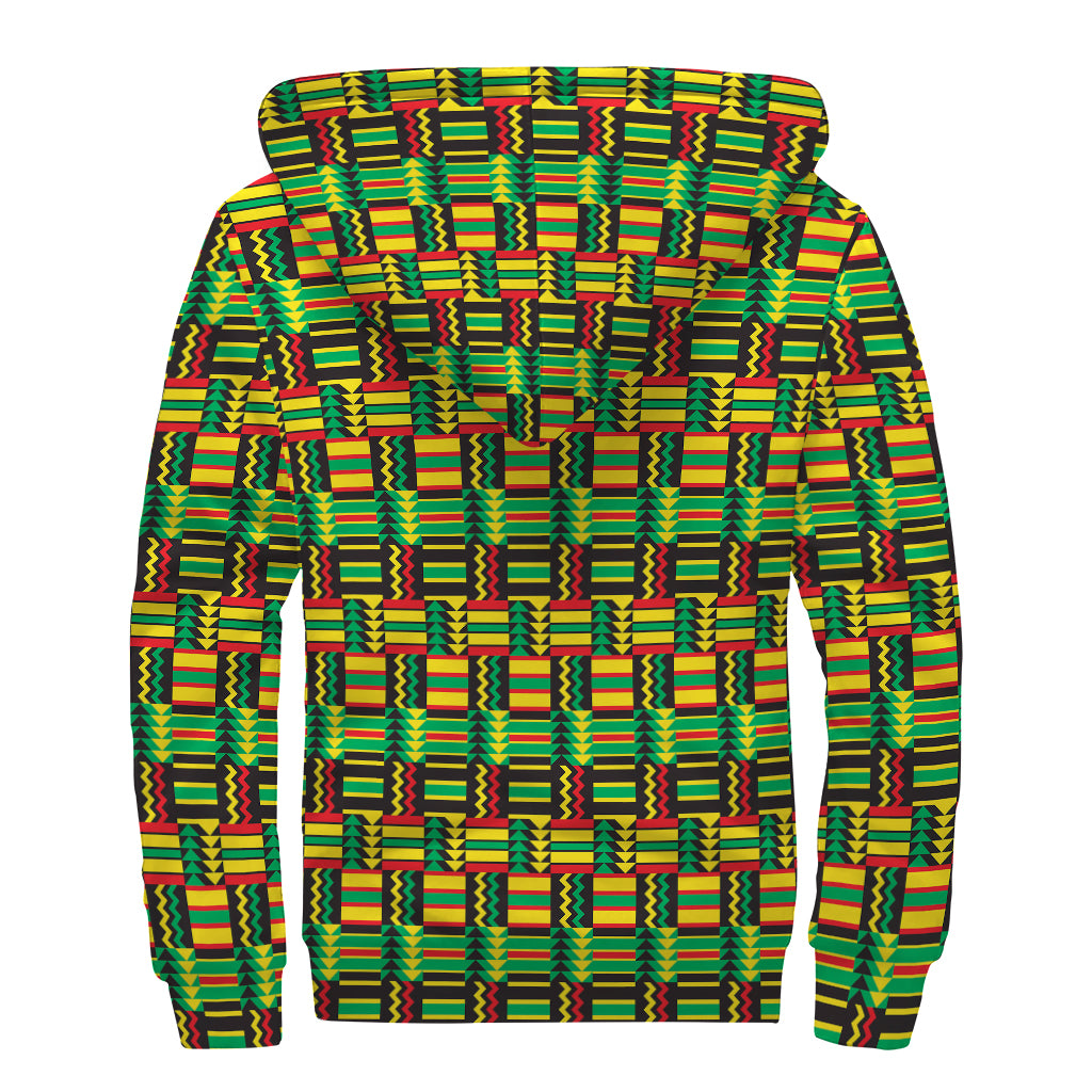 West African Kente Tribal Pattern Print Sherpa Lined Zip Up Hoodie
