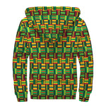 West African Kente Tribal Pattern Print Sherpa Lined Zip Up Hoodie