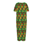 West African Kente Tribal Pattern Print Short Sleeve Long Nightdress